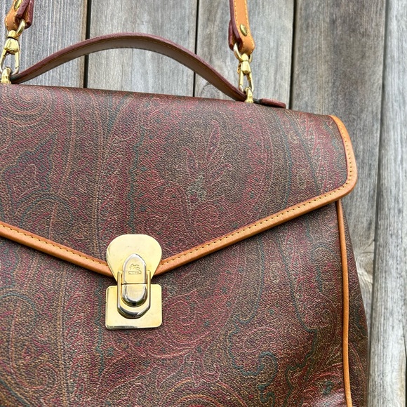 Etro Vintage Paisley Top Handle Messenger Crossbody Bag Brown - Picture 3 of 16